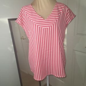 Tommy Hilfiger - Pinkish Orange and White Striped Top, Size M